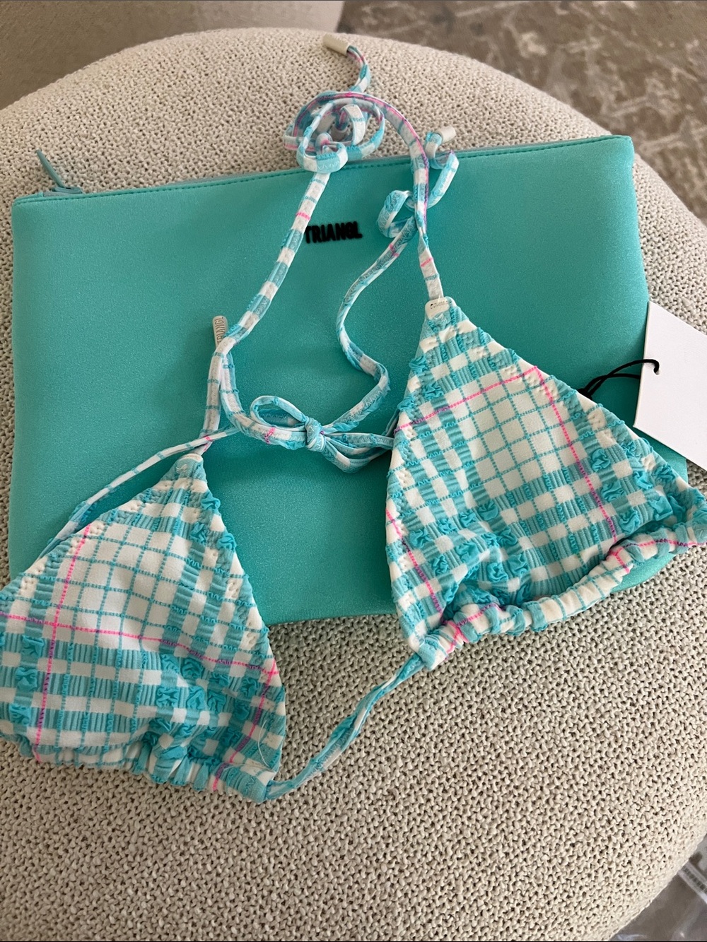NWT triangl swimwear Blue Bloss Check Tie-Side Triangle Bikini size Small - Picture 10 of 15